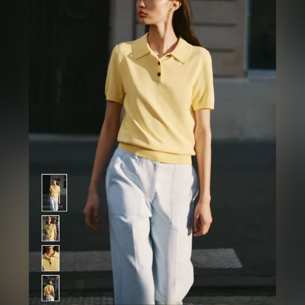 🆕 Zara SHORT SLEEVE KNIT POLO TOP - Picture 2 of 7